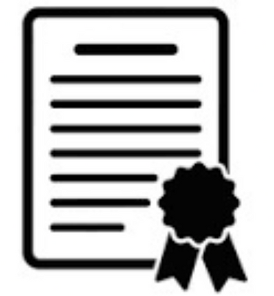 Black icon of a certificate with a seal on a white background