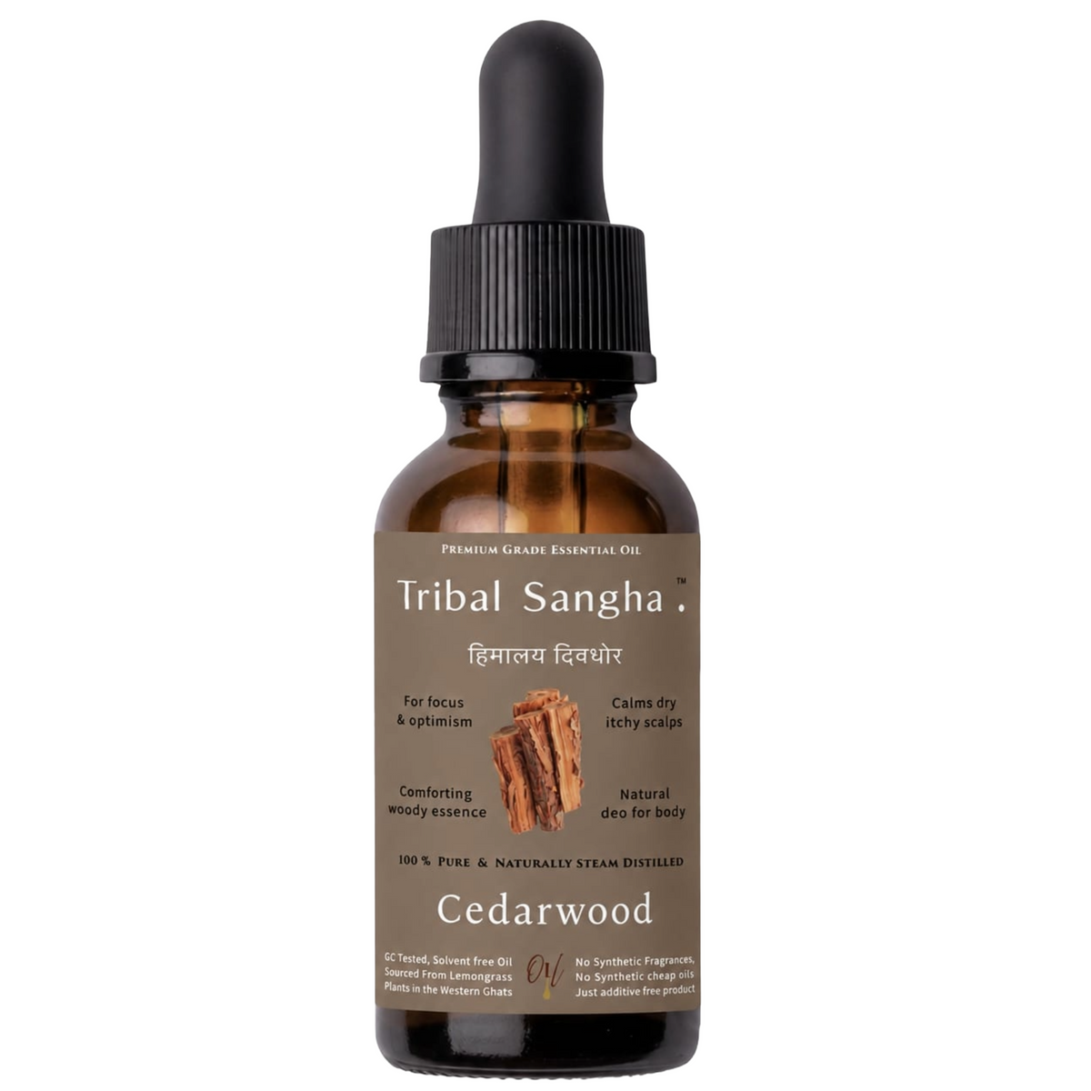 Himalayan cedarwood essential oil bottle by Tribal Sangha