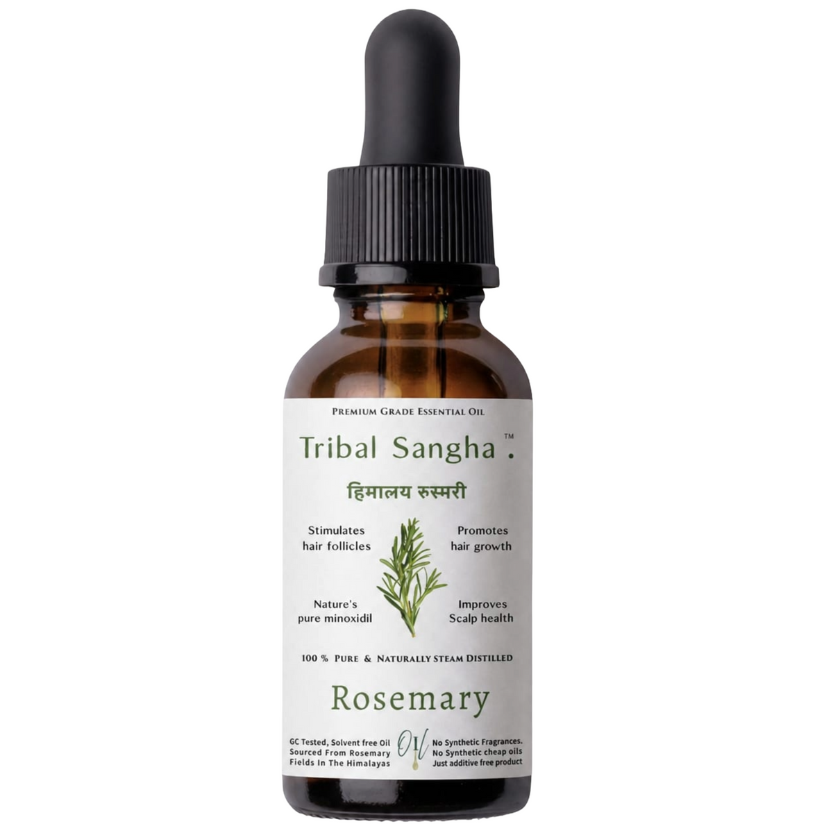 100% pure and naturally steam-distilled Himalayan rosemary essential oil bottle by Tribal Sangha