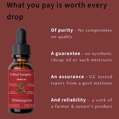 Himalayan wintergreen essential oil bottle highlighting purity, quality standards and GC testing