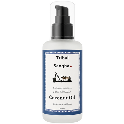 Stone pressed coconut baby oil bottle by Tribal Sangha