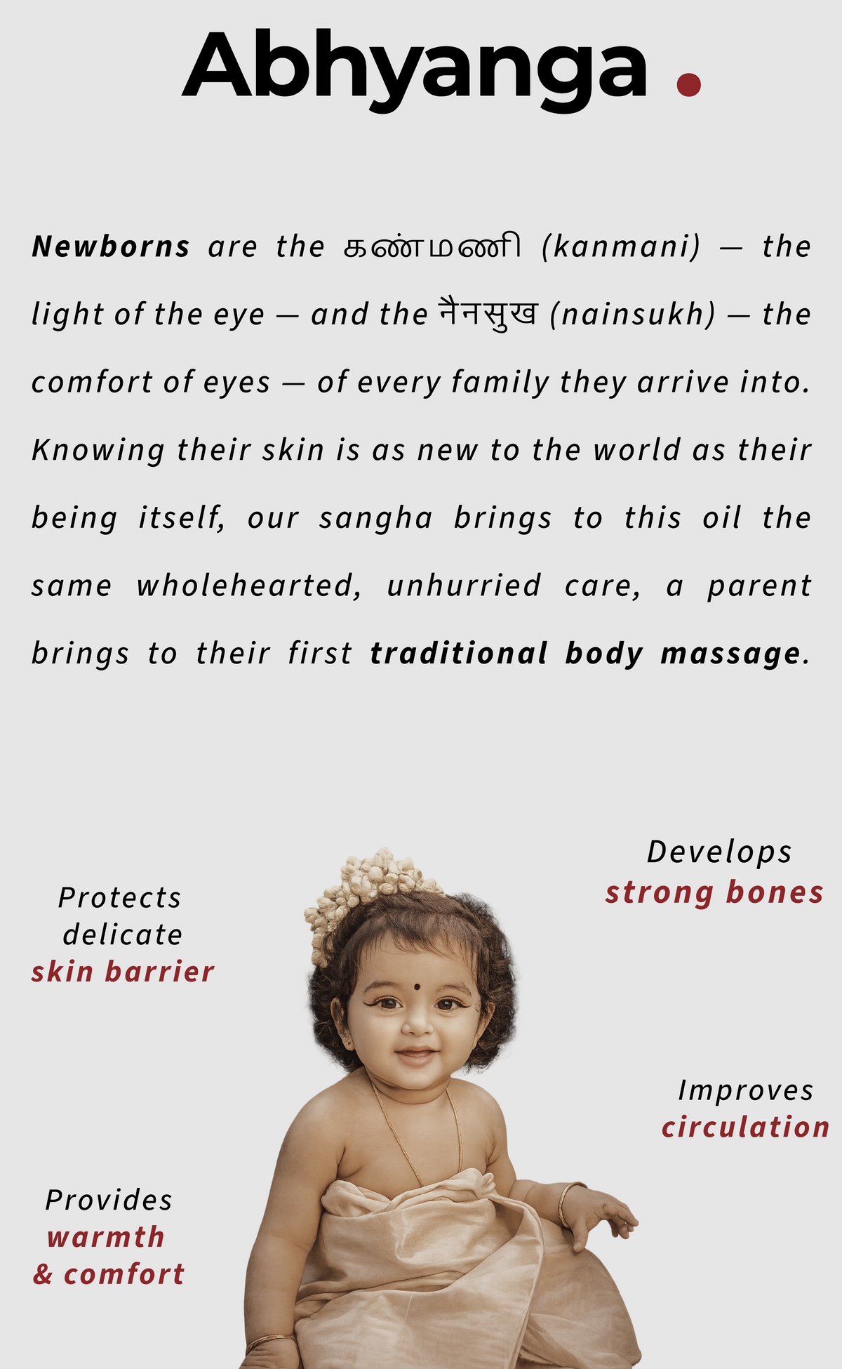 Stone pressed sesame baby oil for gentle newborn massage, developing strong bones and improving circulation